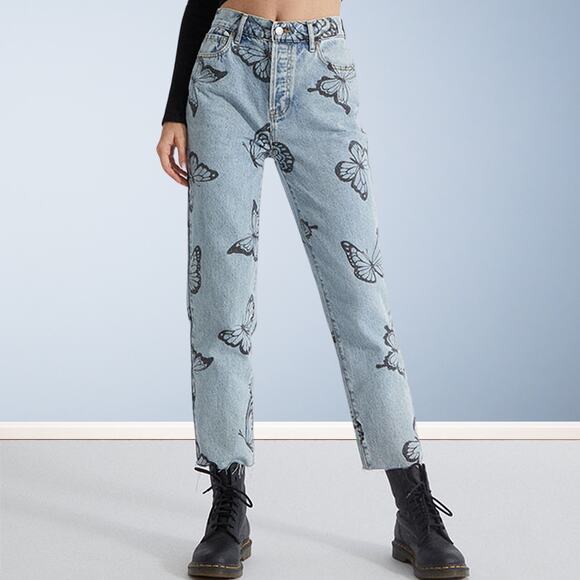 PacSun Denim - Pacsun Eco Butterfly High Waisted Straight Leg Cropped Jeans Size 26